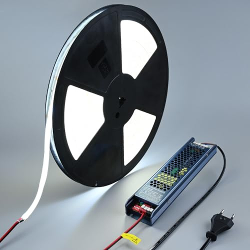 BENLUN 48V COB LED Streifen Aussenbereich Wasserdicht 20m | 6000K Kaltweiss LED Strip Outdoor Selbstklebend 160W CRI 92 mit Netzteil für Schlafzimmer Zimmer Dekoration