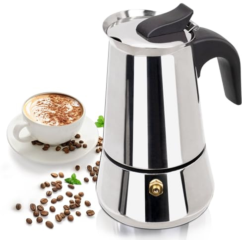 Mogrecha 9 Cup 450ml Moka Pot Stainless Steel Espresso Coffee Maker Stovetop Coffeemaker Italian Classic Style Brewing Greca Cafe Mocha Machine for Cafeteras Lover Camping Travel and Home Use 15oz