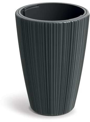 Tymar Blomkruka Stor med Insats, Överkruka Hög, Växtkrukor, Blomkrukor i Plast_ORO (Ø 30 cm (H=39 cm); Mörkgrå)