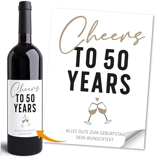 Moonworks® Weinetiketten personalisiert Flaschenetiketten Geburtstag Cheers Wunschtext Weingeschenk Weiss unisize
