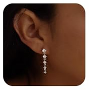 WATEFOER Pendientes Colgantes de Oro Circonita para Mujer Delicados Pendientes Colgantes de Borla de Diamantes Hipoalergénicos Pendientes de Boda para Novias Regalos de Joyería (Plata)