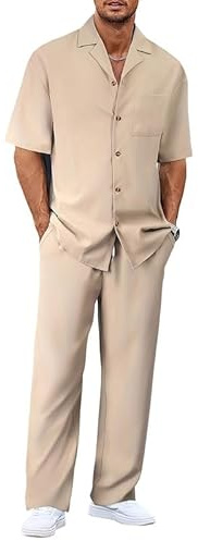 Oanviso Ensemble Homme Ete Chic Chemise et Pantalon D'été Costume 2 Pieces Décontracté Tenue Elegant Survêtement Jogging Sportswear Respirant Plage Outfit