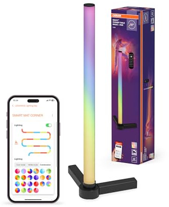 Osram Smarte LED-Eck-Tischleuchte, 7.5W, mit Magic RGB für diverse Farben und Lichteffekte, schwarz, mit Fernbedienung, IP20, LED nicht austauschbar, dimmbar