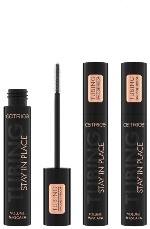 Catrice TUBING Stay In Place Volume Mascara, Nr. 010, Schwarz, langanhaltend, volumengebend, Ultra Schwarz, vegan, ohne Mikroplastikpartikel, Nanopartikel frei, ohne Parfüm, 3er Pack (3x11ml)