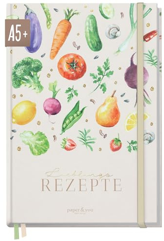 Häfft paper&you® Rezeptbuch zum Selberschreiben A5 + für 62 Rezepte | 1 Doppelseite pro Rezept, DIY Kochbuch / Backbuch mit Index & extra starkem 120g/m²-Papier Fruitables