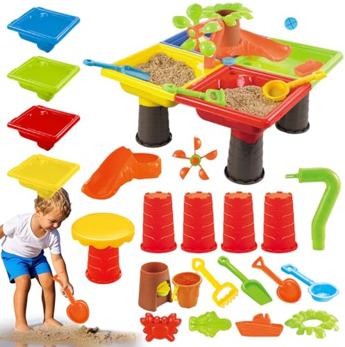 Sensory Water Table Sandbox Toys, Outdoor Sand Table, 17.72x17.72x13.78 inches Interactive Playset for Toddler, Kids, Summer Backyard Garden, Beach, Camping, Party and Pool Activities