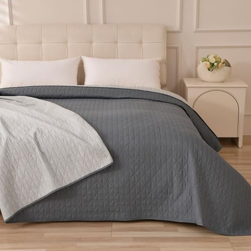 Caritex Copriletto Trapuntato Santorini per Letto Matrimoniale, in Microfibra, Bicolore e Reversibile - Trapuntino Primavera e Autunno - 260x260 cm M608 [Grigio Scuro - Grigio Chiaro]