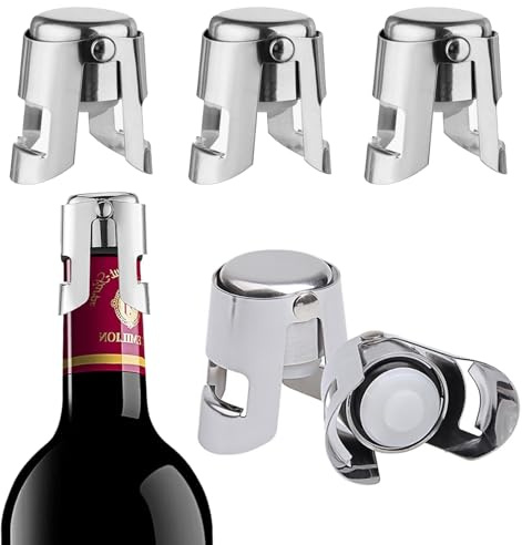 3 Pack Champagne Stoppers, Stainless Steel Vacuum Sealed Wine Bottle Sealers with Silicone Ring, Reusable Sparkling Wine Saver Plug to Keep Drinks Fresh and Fizzy, Leak-Proof Stopper for Home Bar