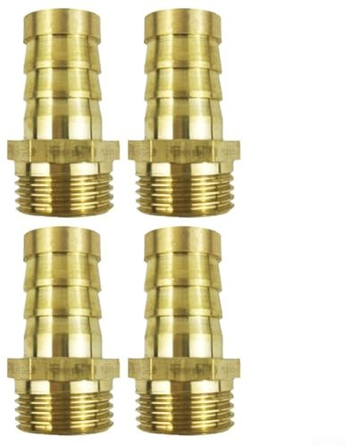Adaptador de manguera de latón de 3/4 pulgadas para NPT macho a púas de 3/4 pulgadas para agua, aire, tuberías de combustible, paquete de 4, tamaño G3/4, diámetro interior de 16 mm, no requiere