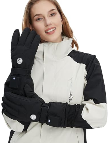 Arroopu Guantes De Invierno Calefactables | Calentadores De Manos Calefactados Recargables - Guantes De Esquí con Calefacción Impermeables Al Viento De Invierno | para Esquí Snowboard Senderismo