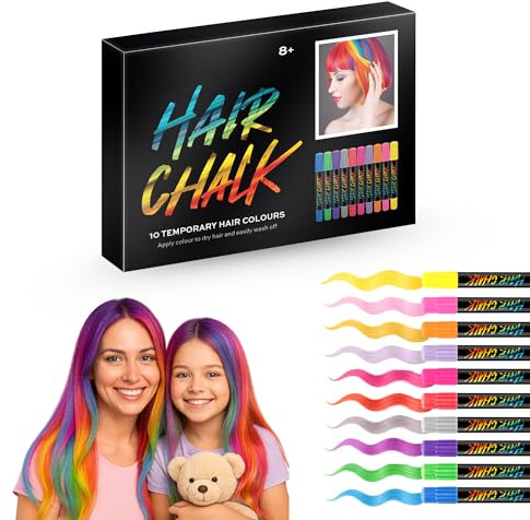 Straame Washable Hair Chalk Set (10 Colours) — Twist-Up Chalk Pens, Easy Apply, Shampoo Rinse-Off Temporary Hair Dye For Kids, Teens & Adults | Fun Streaks for Parties, Birthdays & School Dress-Up
