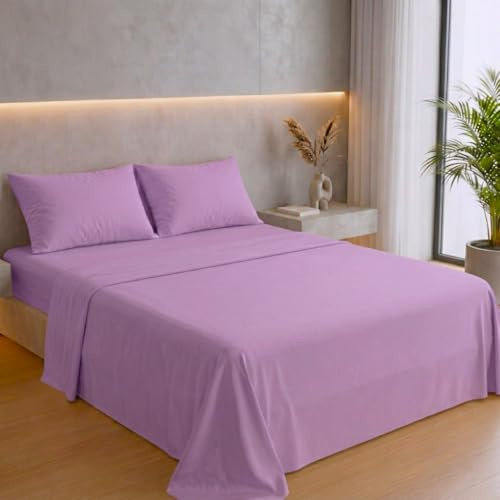 Ruggeri Set Lenzuola Completo Letto Matrimoniale in Microfibra, Viola | Set Lenzuola Alta Qualità Certificato Oeko-Tex, Lenzuolo con Angoli 170x195 cm, Lenzuolo Piatto 240x280 cm, 2 Federe 50x80 cm