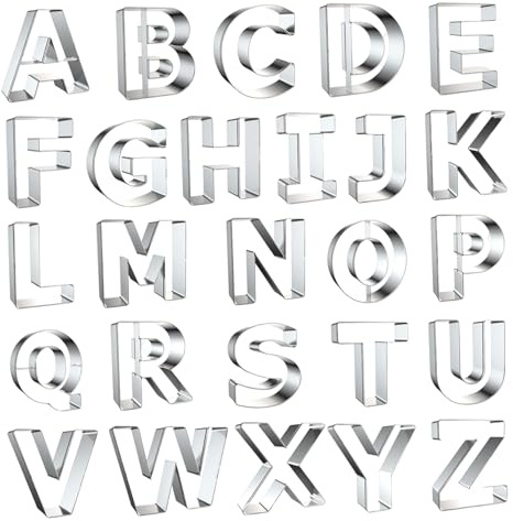 Letter Cookie Cutter, Alphabet Cookie Cutter, 26 Stainless Steel Letter for Fondant, Cookies, Fruit, Dough, Tools for Birthday, Christmas, Holidays, Alphabet
