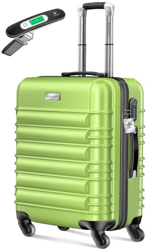 KESSER® Handgepäck Reisekoffer 55L Hartschalen-Koffer Inkl. Kofferwaage + Gepäckanhänger | Trolley Gepäck Rollkoffer Zahlenschloss 4 Rollen ABS-Hartschale Teleskopgriff, 55x40x25cm, Hellgrün