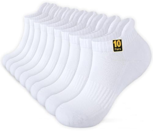 Wamicu 10 par sneakers strumpor för män, ventilerande sportstrumpor, korta halvstrumpor löparstrumpor, Vit (10-pack), 39-42 EU