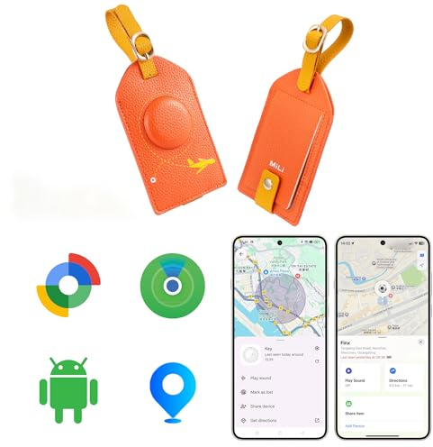 MiLi Leder Gepäckanhänger Tracker mit Golfmuster-Design, iOS/Android Locator für Gepäck, Koffer, Reisetaschen, Rucksäcke, kompatibel mit iOS „Wo ist?“ und Google Mein Gerät Finden App (Orange)