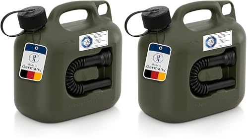 Hünersdorff Kraftstoff-Kanister Profi 5L für Benzin, Diesel und andere Gefahrgüter, UN-Zulassung, Made in Germany, TÜV-geprüfte Produktion, oliv (Packung mit 2)
