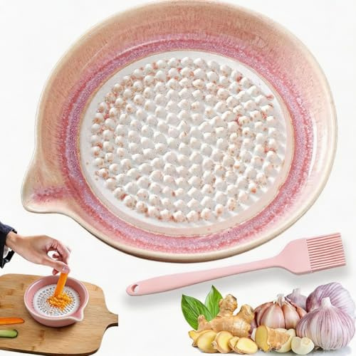 Garlic Grater Plate - Grating Plate Handcrafted Ceramic Grater | Ginger Garlic Durable Grinder Dish Fine Paste Maker for Onion Lemon Chocolate, Versatile Grating for Fruits Cheese for Daily Meal