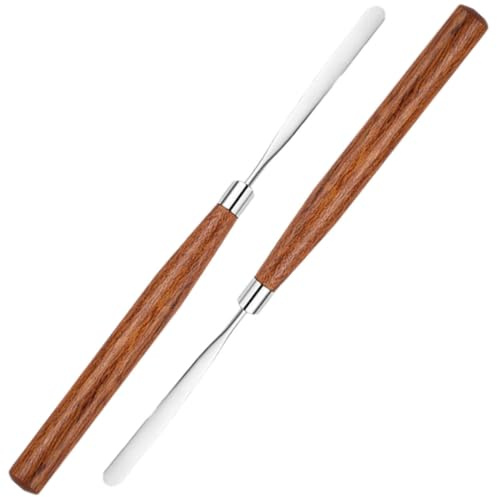 2 Stück Make Up Rührstab zum Mischen mit Holzgriff aus Edelstahl | Selbstgemacht und Nagelstudio, Leicht zu Reinigen, Praktisch zu Halten, zum Mischen von Grundierung