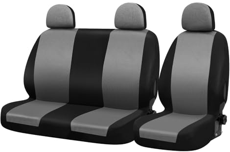 WOLTU Autositzbezüge Universal für Transporter LKW, Schwarz Grau | Vorn Sitzbezüge Auto 1+2 Sitzbezug, Schonbezüge aus Polyester, Lieferwagen