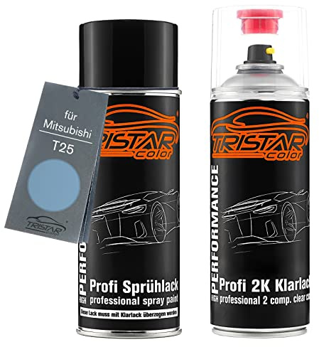 TRISTARcolor Autolack 2K Spraydosen Set für Mitsubishi T25 Bothnia Blue Metallic Basislack 2 Komponenten Klarlack Sprühdose