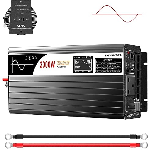Xijia 2000W Inverter DC 12V AC230V 50hz Pure Sine Wave Power Converter Surge 4000W with Remote Control for Home RV Farm Solar System