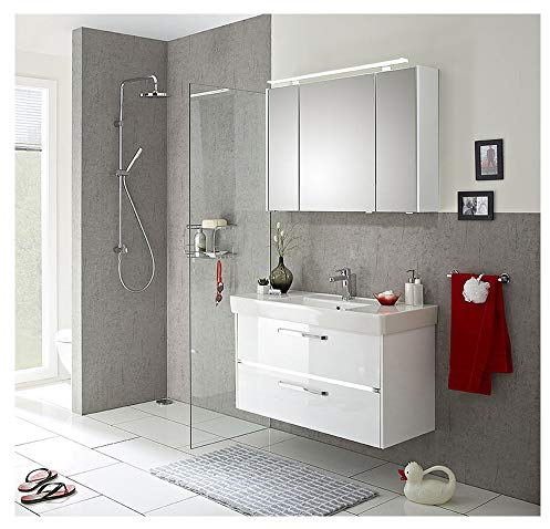 Pelipal - FOKUS 05-3050 - Badmöbel-Set - 105 cm - 3-teilig, vormontiert mit Spiegelschrank, Keramik-Waschtisch usw. in weiß Hochglanz