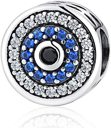 Breloque en cristal bleu mauvais œil pour bracelets Pandora en argent sterling 925 porte-bonheur compatible avec les bracelets européens en maille serpent, 11mm x 11mm, Cristal, Zircone cubique