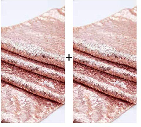 Tinyuet Modern Tischläufer | Rosegold Pailletten Tischläufer Set (2er Pack) | 30x275cm Glitzer Tischdecke | Für Hochzeit, Party, Wohnzimmer & Outdoor-Deko