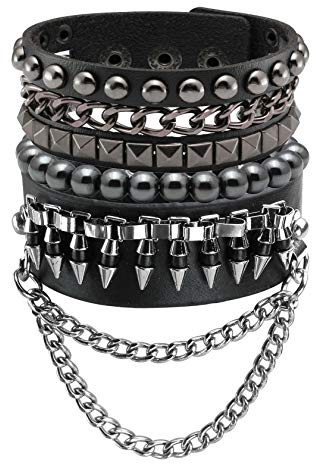 Manfnee 3 STÜCKE Leder Manschette Armband Punk Armband Rock Nieten Armband für Männer Frauen Einstellbar