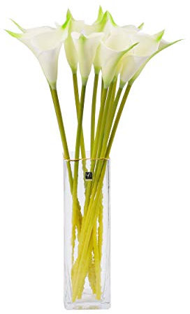 cn-Knight Lirio de cala artificial, 12 piezas de 20 pulgadas de largo para decoración del hogar, centros de mesa, boda, ramo de bricolaje (blanco con ápice verde)