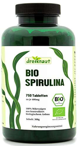 dreikraut Bio Spirulina Presslinge, 750 Tabletten, 4-Monats-Vorrat, aus kontrollierter Aquakultur, rückstandsgeprüft