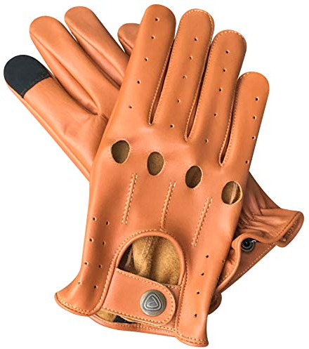 PSS Touchscreen Lederhandschuhe Autofahren Herren Männer Fahrer Lenkrad Chauffeur Leder Autohandschuhe Berührungsbildschirm Mode Handschuhe mit Loch Atmungsaktive, Ref 507, Schwarz Größe S
