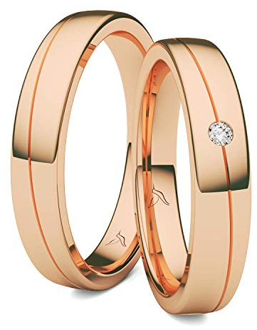 Kolibri Rings GOLD- Eheringe Paarpreis Rotgold 333 Massiv mit Diamant 4mm Breit 1,5mm StarkTrauringe Verlobungsringe Partnerringe 100% Made in Germany- Inkl. Gratis Etui + Gravur + Zertifikat