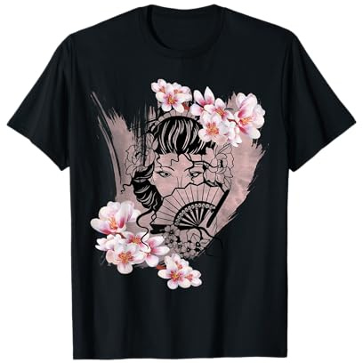 Geisha giapponese con fiori di ciliegio Giappone Lovers regalo Kawaii Maglietta