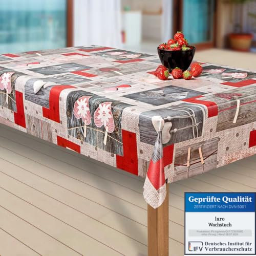 laro Wachstuch-Tischdecke Abwaschbar Garten-Tischdecke Wachstischdecke PVC Plastik-Tischdecken Eckig Meterware Wasserabweisend Abwischbar EZ, Muster:Herz. rot/grau, Größe:100-180 cm