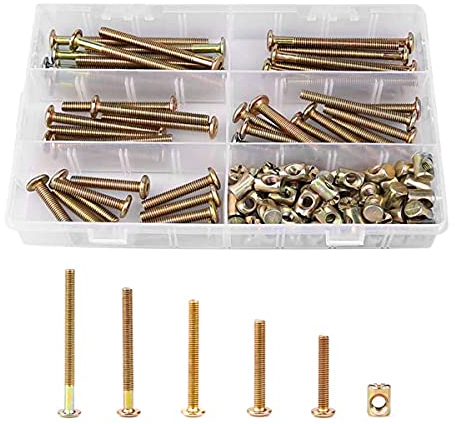 TAIANJI M6 Furniture Bolt Nut Set 40, 50, 60, 70, 80 mm Furniture Bolt Barrel Hex Socket Grib Screws Furniture Screws and Bolts Assortment Kit for Baby Bed etc