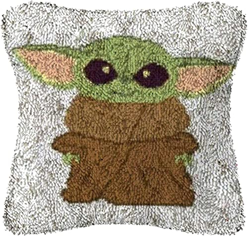 Myriad Choices Knüpfteppich Zum Selber Knüpf-Sets mit Kissen knüpfen-Set 43x43cm Kissenbezug-Set für Erwachsene und Kinder Latch Hook Kit Heimaccessoire, Wandkunst (Elefant) (Grogu)