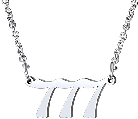 FindChic Chaine Femme Chiffre d'ange Collier Pendentif Homme Personnalisé Nombre Gravé Acier Inoxydable Argent Prénom Fille 777 Argenté Bijoux Cadeau Anniversaire Mariage Valentin Noël