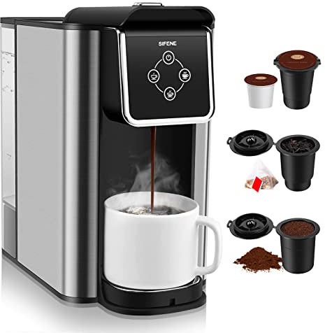 SIFENE 3-in-1 Pod Coffee Machine KC101 - Single Serve Coffee Maker - Quick Brew for Pods, Ground Coffee, Tea, Black