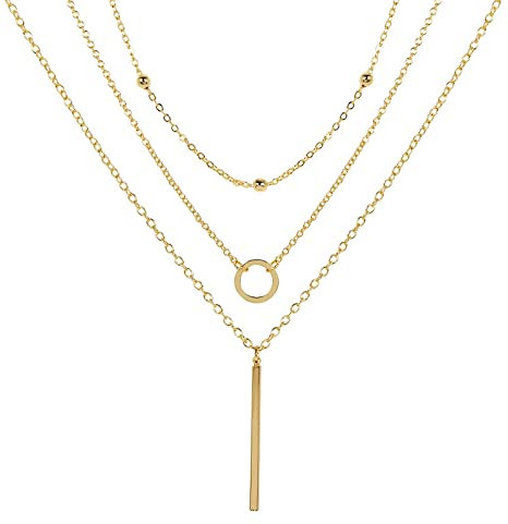 Jewlure Gold Plated Layered Necklace For Women - 18K Gold Plated Multi-Layered Bar Adjustable Delicate Layered Pendant Necklace, a Gift For Women And Girls