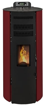 STUFE A PELLET ITALIA Boston 14 KW | Pelletöfen Effizienz 89% Heizt 130m² Autonomie 15 Std. Programmierbar 5 Geschwindigkeiten und Leistungsstufen 24 M Garantie Rot