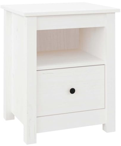 vidaXL Nachttisch 1 Schublade 1 Fach Nachtschrank Nachtkonsole Nachtkommode Schlafzimmer Schrank Kommode Weiß 40x35x49cm Massivholz Kiefer