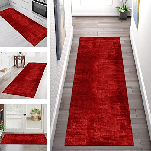 Läufer Teppich Lang Flur rutschfest Waschbar Küche Korridor Teppichläufer Rot 50X150CM Modern 3D Teppichmatten Küchenläufer Wohnzimmer Schlafzimmer Kinderzimmer Badezimmer Küchenteppich Flurläufer