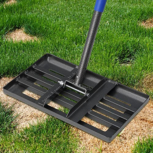 Lawn Leveling Rake, 43 x 25 cm Levelawn Tool with Effort Saving Curved Edge, 6 FT Metal Lawn Leveler Heavy Duty, Move Soil Ground Surfaces Freely, Length Adjustable Garden Rakes for Yard Golf Course