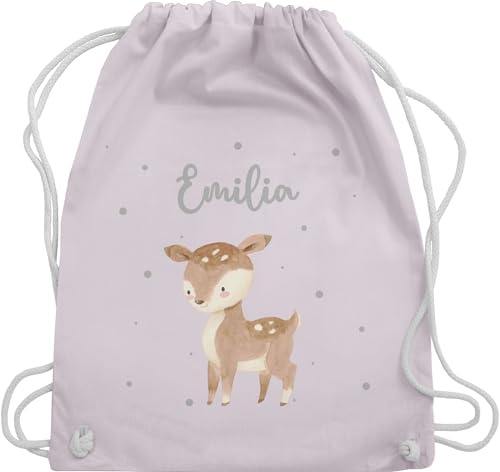 Turnbeutel Rucksack - Süßes Reh mit Namen personalisiert I - Unisize - Pastell Rosa - kita beutel kindergartenrucksack rehkitz name stoffbeutel turnsackerl kindergarten