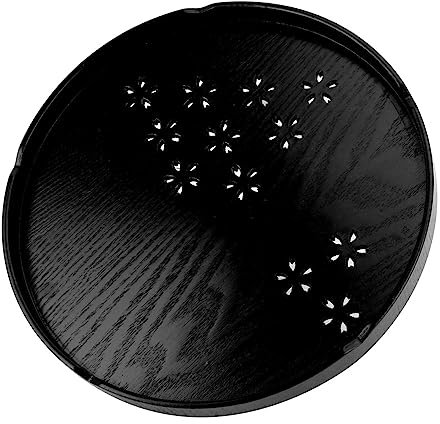 Tyenaza Bandeja Redonda de Madera, Bandeja de Servicio de Flor de Cerezo Hueca Japonesa de 27/30mm, Fuente de Fruta Vegetal para Sala de Estar, decoración del hogar(27cm-Negro)