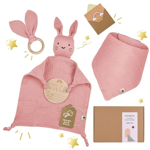 LAFERKA Baby Geschenk | Personalisierte Geschenke Zur Geburt für Mädchen | Schmusetuch Babyparty Beschenk Geschenkset