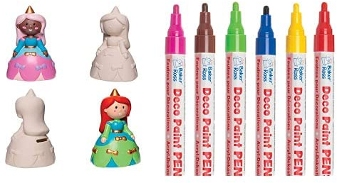 Baker Ross Keramik-Spardosen Prinzessin (2 Stück) und Deko-Lackstifte (Packung B) 6 Stück