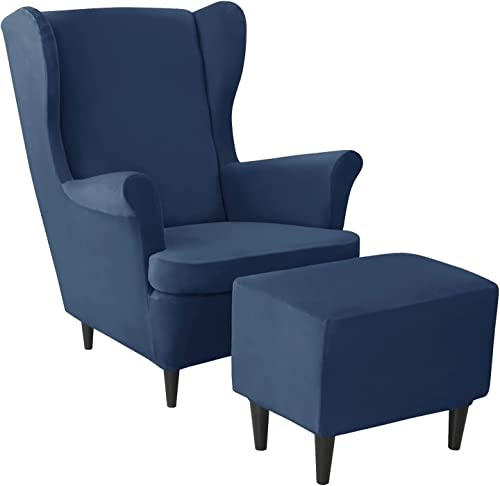 AQIGR 2 Teilig Ohrensessel Überzug Mit Ottomane Schonbezug Stretch Sessel Überwürfe Ohrensesselbezüge Bezug Sesselhusse Tiger Stuhlbezug (Color : #10)